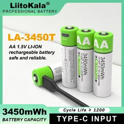 1-28 sztuk Liitokala AA 1.5V 3450mWh akumulator litowy o dużej pojemności typ C USB szybkie ładowanie dla myszy zabawka