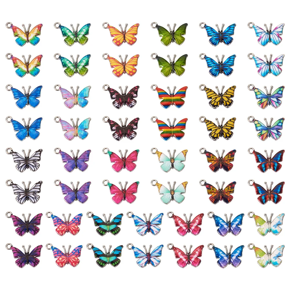 

50Pcs Mixed colors Alloy Metal Enamel Pendants Butterfly Charm Pendant Necklace Bracelet DIY Jewelry Making Accessories