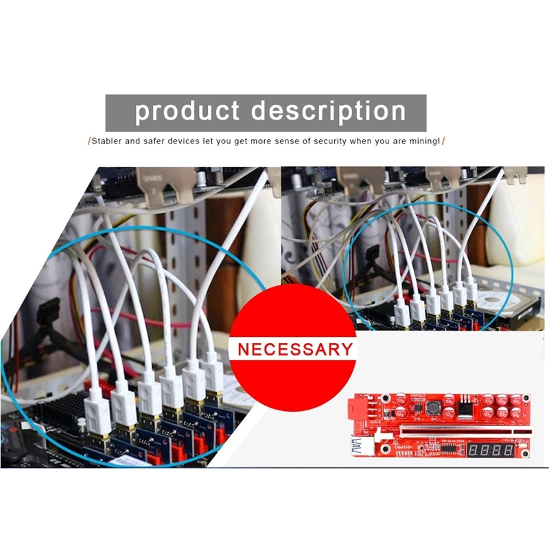 PCIE-Riser 013 Pro Card PCI Express 1X to 16X Extender, USB 3.0, 6Pin Cable Riser for Video Card, GPU Bitcoin Miner