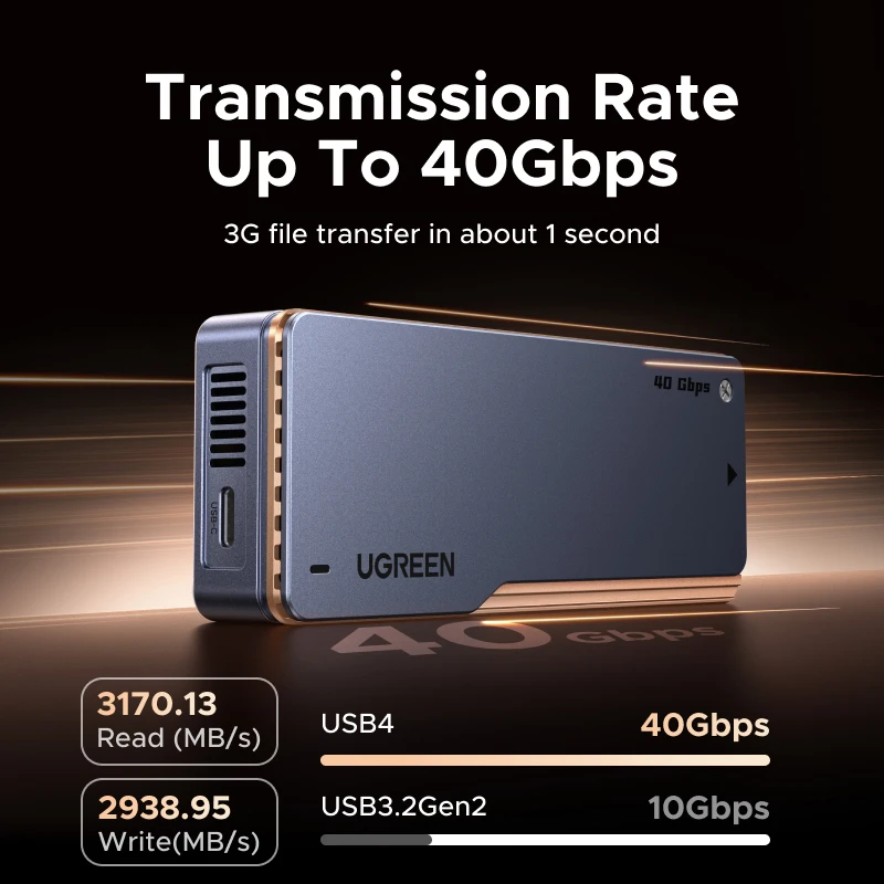 UGREEN 40Gbps NVMe SSD Case  Chipset M.2 to USB4.0 Aluminum Adapter Enclosure for PCIE Hard Drive Case & Bag