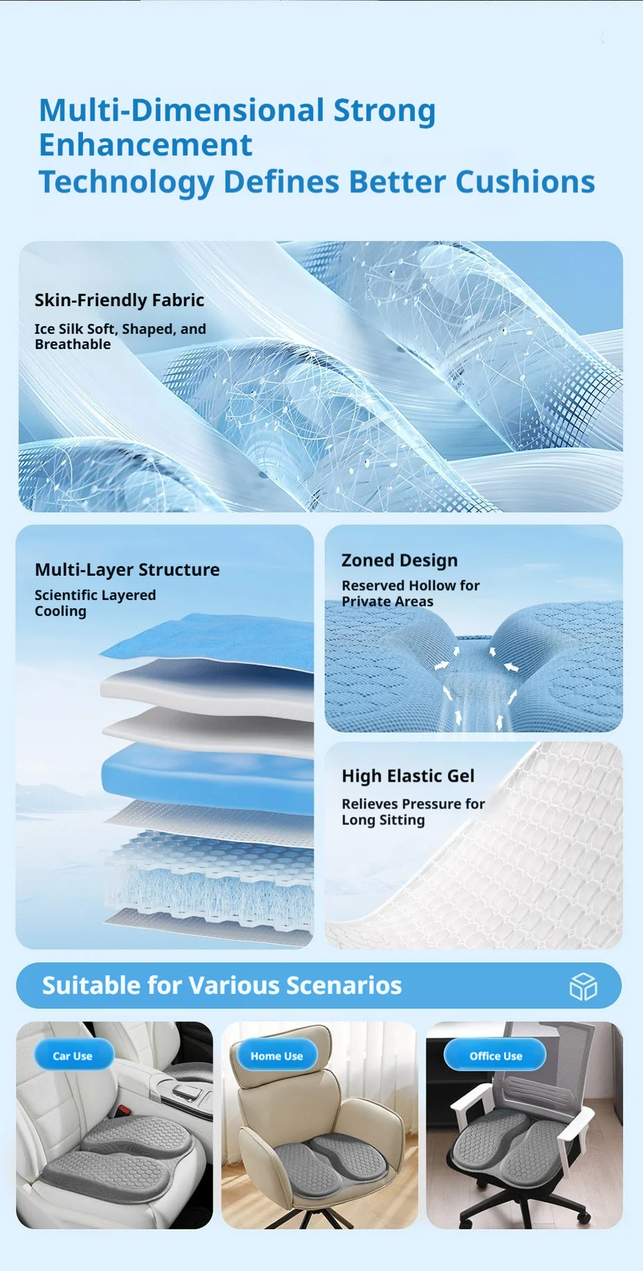 SEAMETAL Autositzkissen, atmungsaktives Gel-Sitzkissen, Sommerkühlung, Wabendesign, universell einsetzbar für Auto, Zuhause, Bürostühle – Detail 2