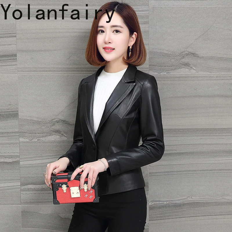 YOLANFAIRY Nuovo 2025 Vera Pelle di Pecora Giubbotti di Pelle da Donna Slim-fit Cappotto del Vestito Breve Giacca di Pelle Genuina Donna Casaco Feminino