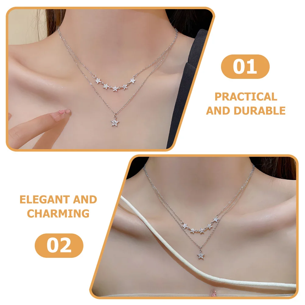 

2Pcs Titanium Steel Necklace Star Pendant Clavicle Chain Women Jewelry Wedding Engagement Anniversary Party Clavicle Chains