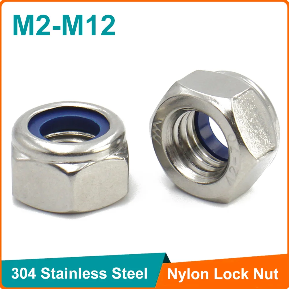 

50/20/5/2pcs 304 Stainless Steel M2 M2.5 M3 M4 M5 M6 M8 Nylon Self-locking Hex Nuts Locknut Slip Lock Nut DIN985