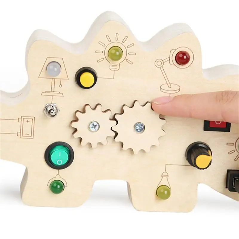 Switch Toy For Kids LED Wooden Dinosaur Board Game For Kids Sensory Toys For Educational Fun Battery Powered Toy For Home Travel