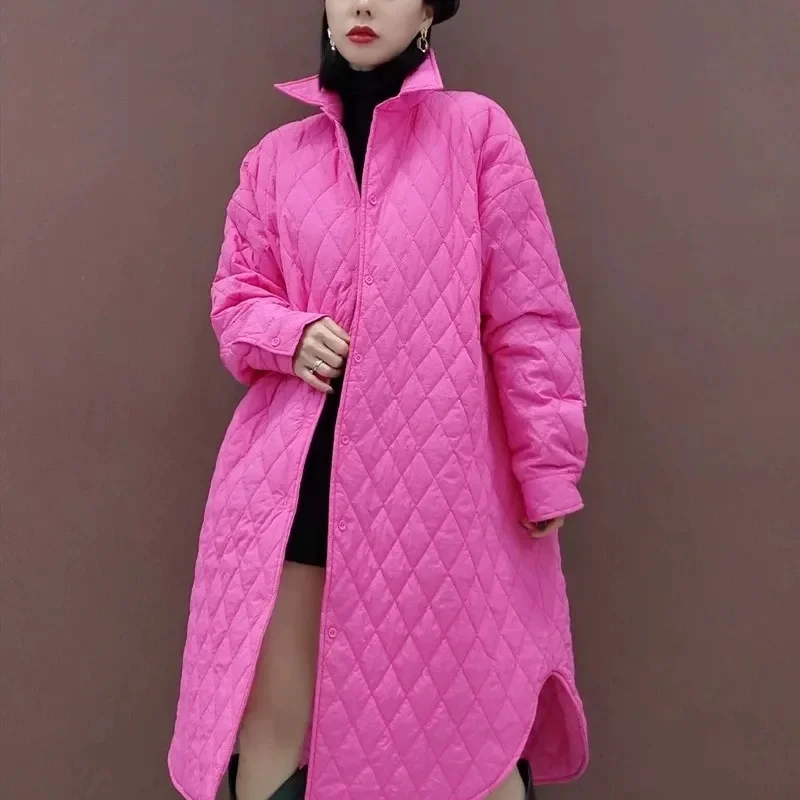 2023 New Women\'s cotton clothes Korean Fashion Autumn Winter Coat Windbreak Long Thickened Warm Down Cotton Overcoat With Belt