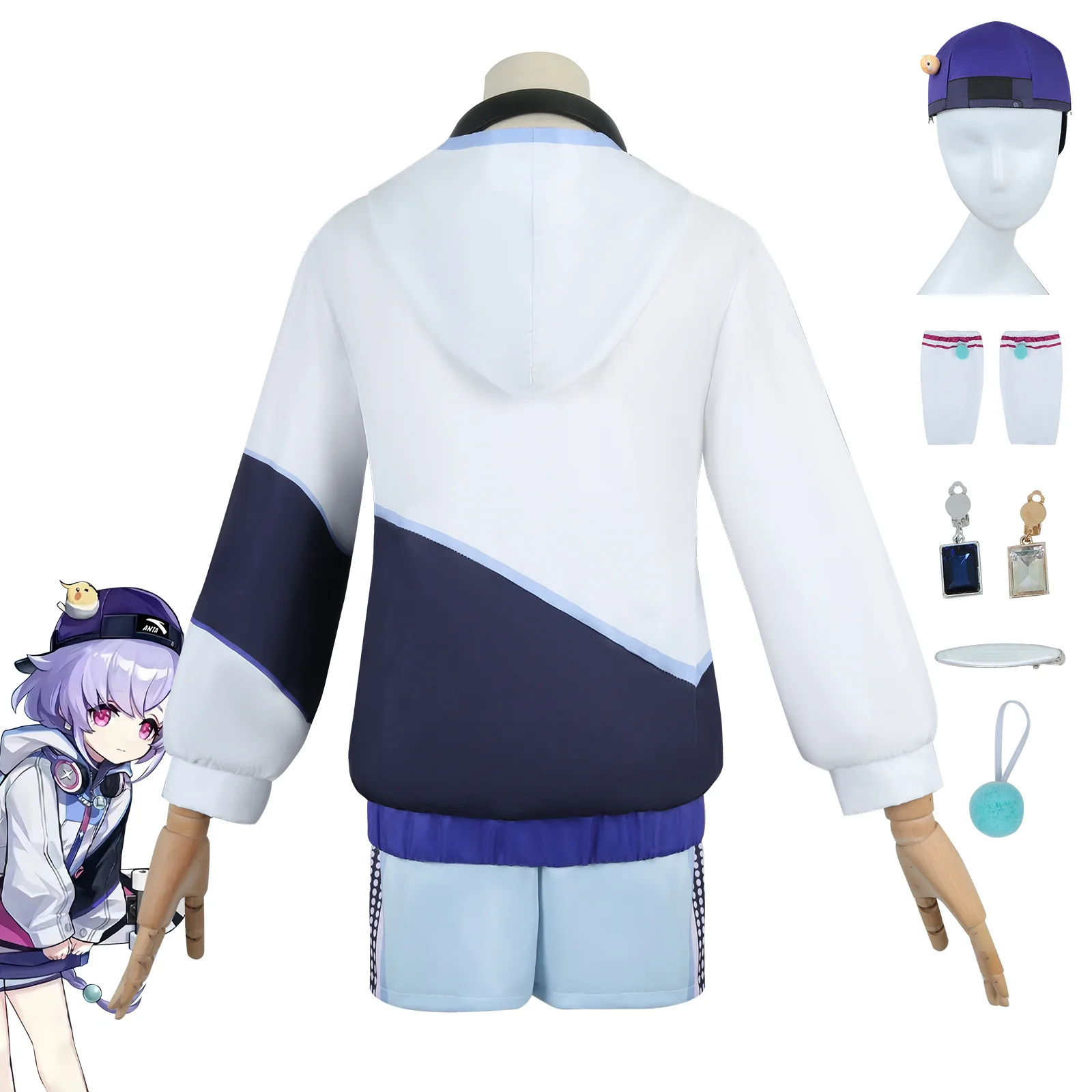 Qiqi genshin ชุดคอสเพลย์สไตล์ใหม่ชุดยูนิฟอร์มวิกผมชุดหูฟังชุดงานปาร์ตี้ฮาโลวีนสำหรับผู้หญิง