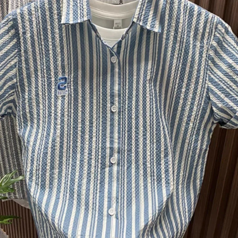 Men's Casual Striped Short Sleeve Button Down Shirt Cotton Turn Down Collar Summer Daily Wear Lightweight Breathable Shirt