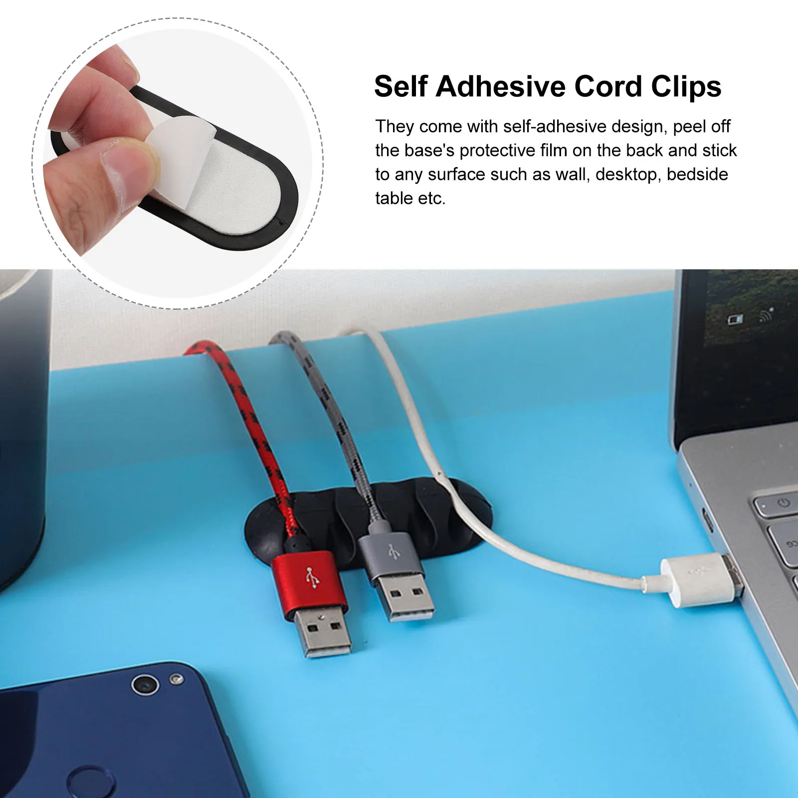 

20Pcs Self Adhesive Cord Clips Effective Cable Organization for Charging Wires Phone Chargers Headphones Management