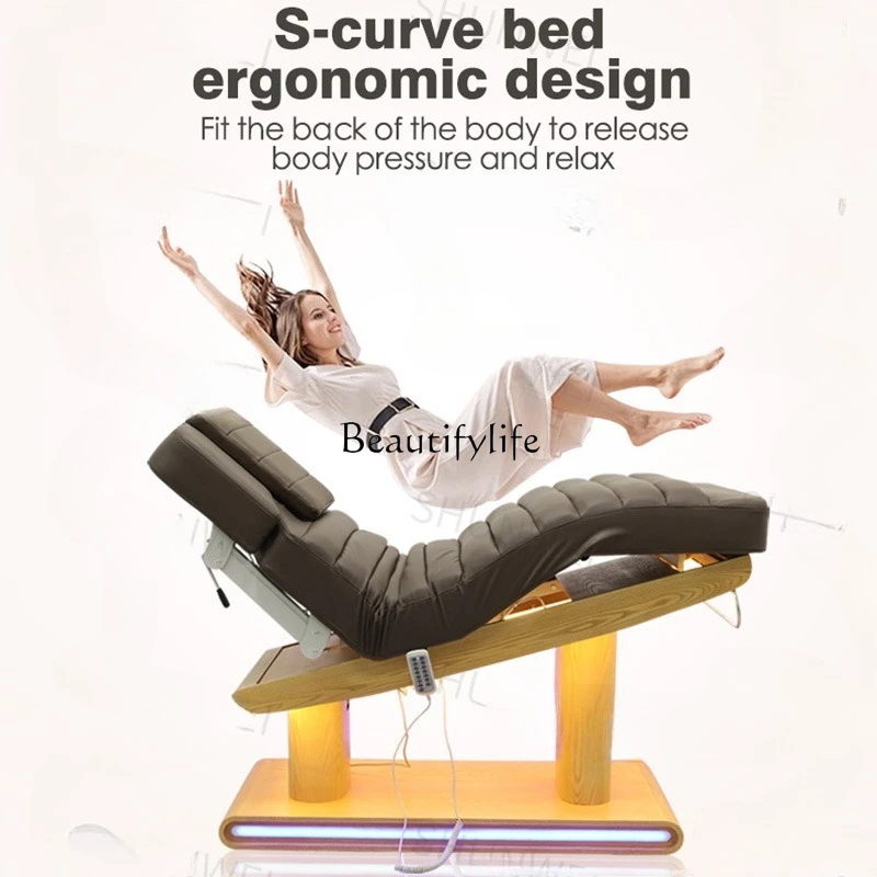 01-Thickened electric beauty tattoo beauty massage bed lifting folding body bed with light