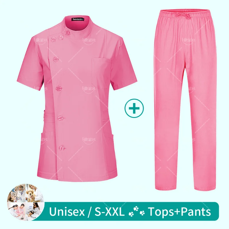 Sanxiaxin-ropa de trabajo de enfermera médica, trajes quirúrgicos de Hospital, uniformes de enfermería, salón de belleza, abrigo de manga corta femenino + Pantalones