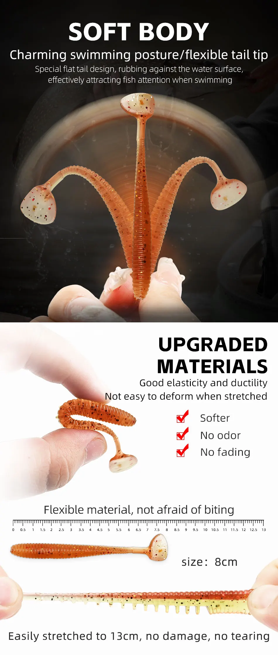 MEREDITH Awaruna Fishing Lures 8cm 9.5cm 13cm Artificial Baits Wobblers Soft Lures Shad Carp Silicone Fishing Soft Baits Tackle