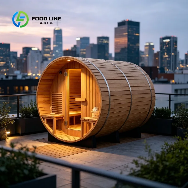 Red Cedar Outdoor Barrel Sauna Custom Ultimate Atlantic Coast Resort Oasis with Built‑in Listed Smart‑Enabled Control