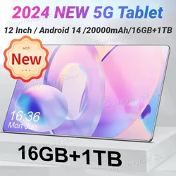 Yeni Tablet Tablet 5G 12 inç küresel sürüm Android 16GB + 1TB Android 14.0 20000mAh çift SIM 10 çekirdekli Bluetooth Tablet PC ağ