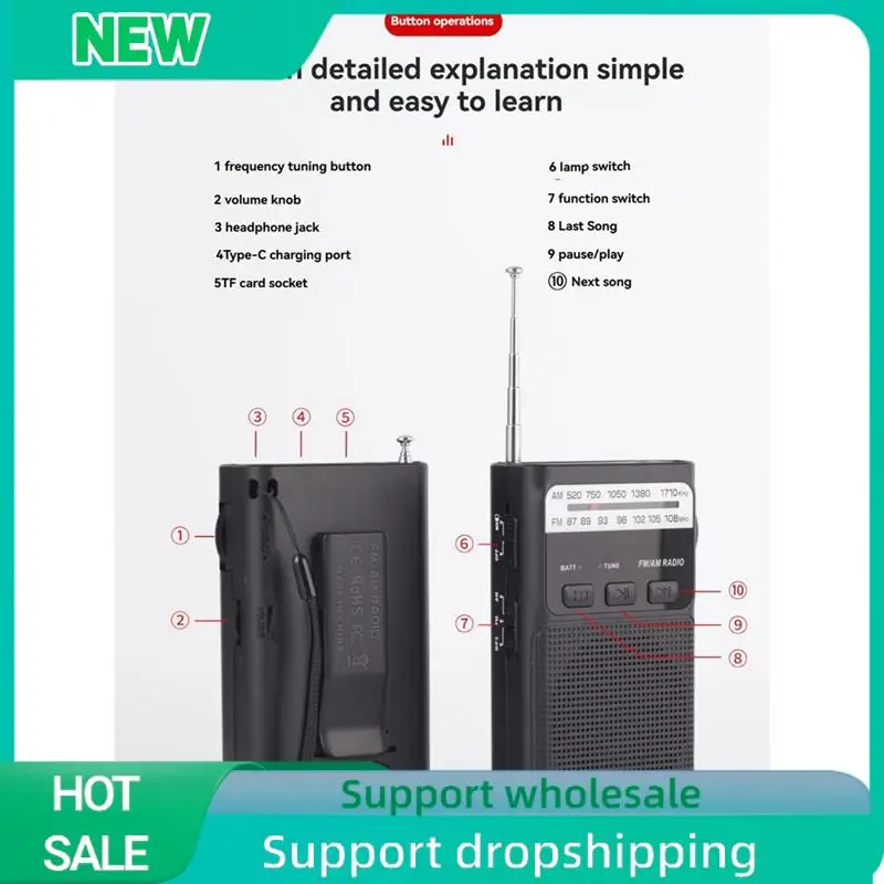 Solid Mini Pocket FM AM Radio Portable Rechargeable Radios With LED Flashlight Support 3.5Mm Headphone TF Card