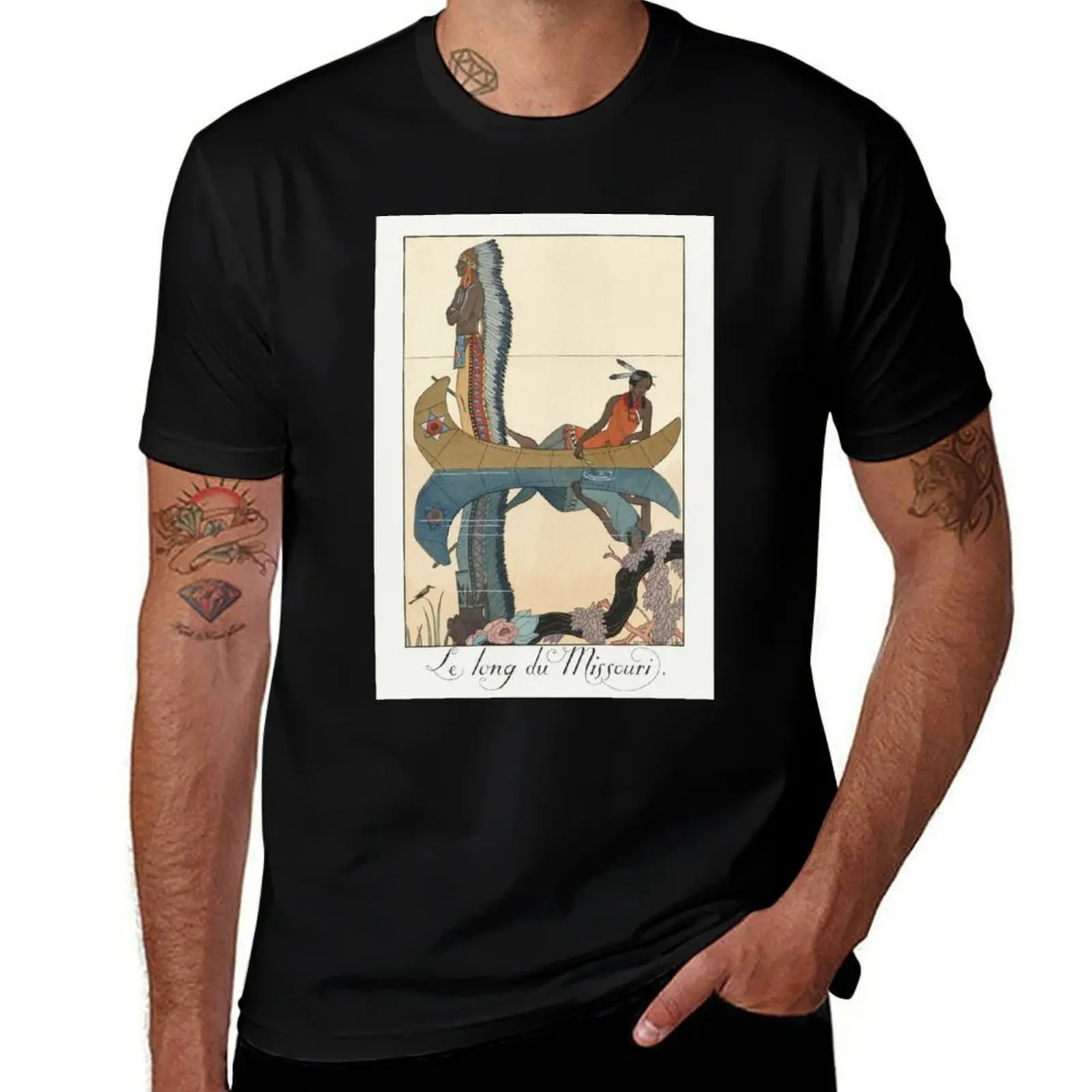 Art Deco Native American art 1923 T-Shirt Anti-Fade Casual Tee Shirt