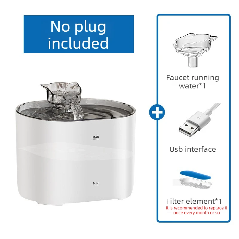 Pet Water Fountain 2.2L Transparent Body 4-Layer Filter Two Flow Modes USB Plug-In Continuous Flow Cat Dispenser Bowl Cats Dogs