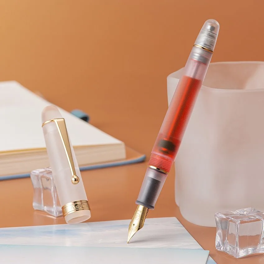 Asvine V126 Vacuum Filling Fountain Pen Matte Black Titanium EF/F/M Nib Acrylic Writing Christmas Gift Pen for Office
