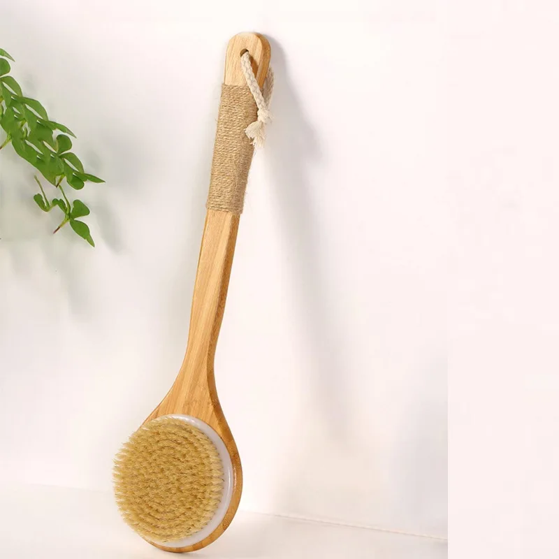 1pcs Dry Skin Wood Body Brush Exfoliation Natural Bristle Back Brush Massager Bath Shower Back Spa Scrubber Dry Massage