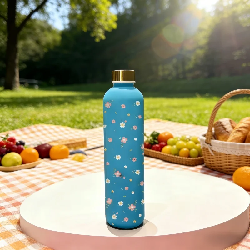 3D Printed Floral Pattern Water Bottle - 1000ML Large Capacity, Cute Stereoscopic Design, Fade-Resistant, Scratch-Proof, Leakpro