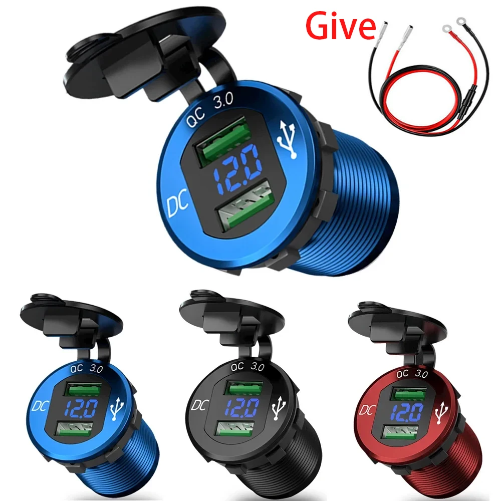 12V/24V Auto Quick Charge 3,0 Dual USB Ladegerät Wasserdichte Steckdose Aluminium Legierung Steckdose Schnelle ladung mit LED Voltmeter Auto