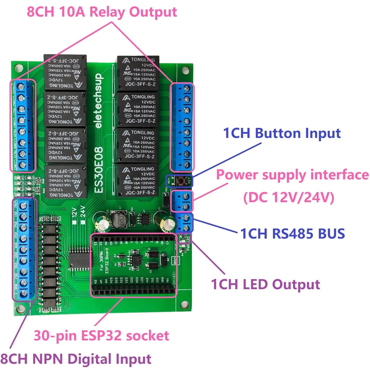 modbus-rs485-ioモジュール-arduino-iotネットワークスマートスイッチdc-12v-24v-8ch-wifiリレー30ピンesp32プログラマブル拡張ボード
