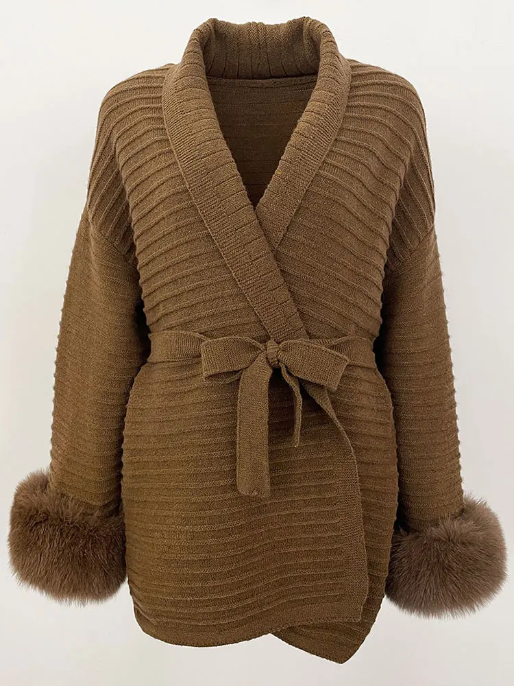 

FURYOURSELF Real Fox Fur Collar Tops Cardigan Natural Raccoon Knitted Jacket Knit Lady Knitwear Women 2025 Real Genuine Knitwear