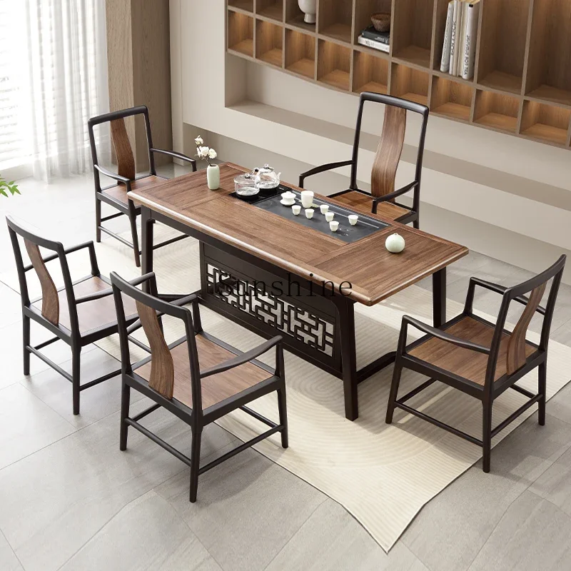 Desk integrated dual-purpose new Chinese ebony high-end tea table chair combination simple and modern