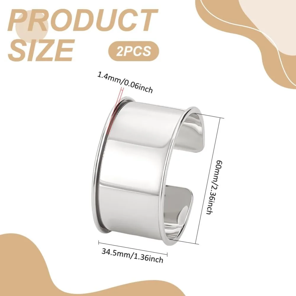 2 قطعة أساور البلاتين مخدد نمط فاسق واسعة النطاق المفتوحة الكفة الإسورة قابل للتعديل سبيكة المعصم الكفة التفاف سوار لمجموعة الأحجار الكريمة