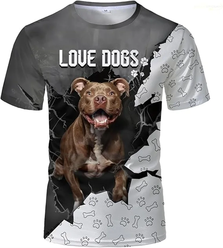 

Bulldog Pattern T-shirt Men's 3D Printed Animal Pattern Novel Short Sleeve Oversized T-shirt Street Wear