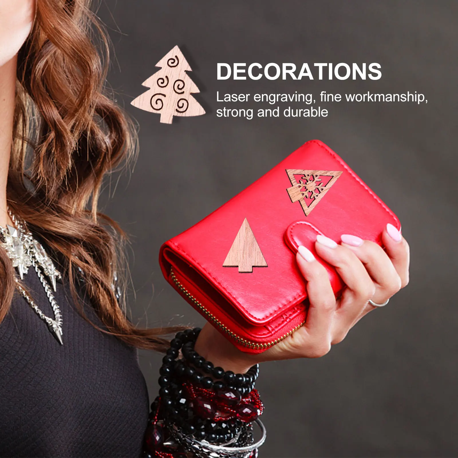 

100pcs Small naments Christmas Wooden Decorations Carved Chips Adorable Festive Crafts Tree Hanging Party