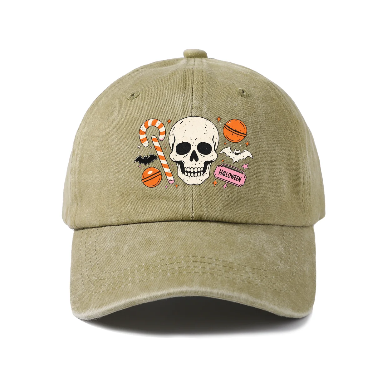 Skull Candy Moon Baseball Cap, Vintage Washed Adjustable Unisex Dad Hat, Outdoor Gift