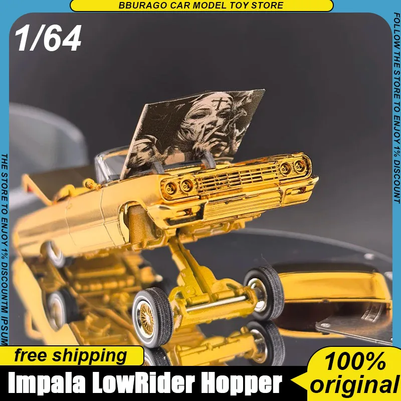 Fine Works 1:64 Impala West Coast Lowrider Hopping Car, Modelo de Coche Fundido a Presión con Chasis Ajustable, Juguetes, Regalos para Niños, Adorno de Navidad