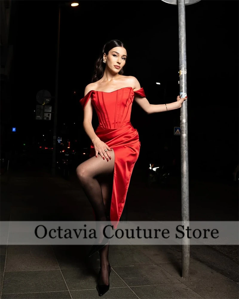 

Элегантное атласное женское платье для выпускного вечера, сексуальное платье без рукавов с открытыми плечами и разрезом по бокам, повседневное вечернее платье длиной до колена