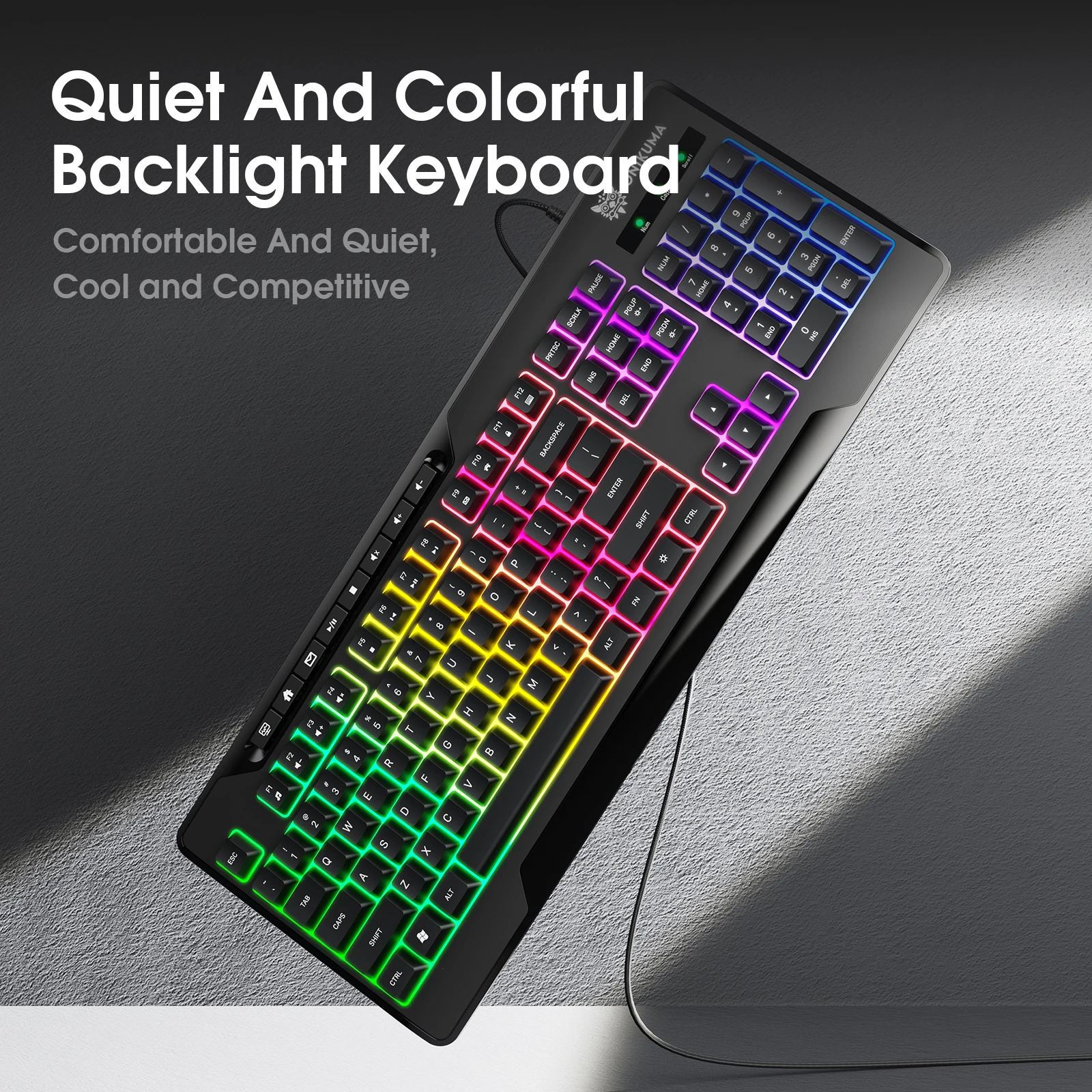 ONIKUMA G32 Professional Portable Wired Gaming Keyboard with RGB Backlit 104 Keys Membrane Keyboard for Game/Office