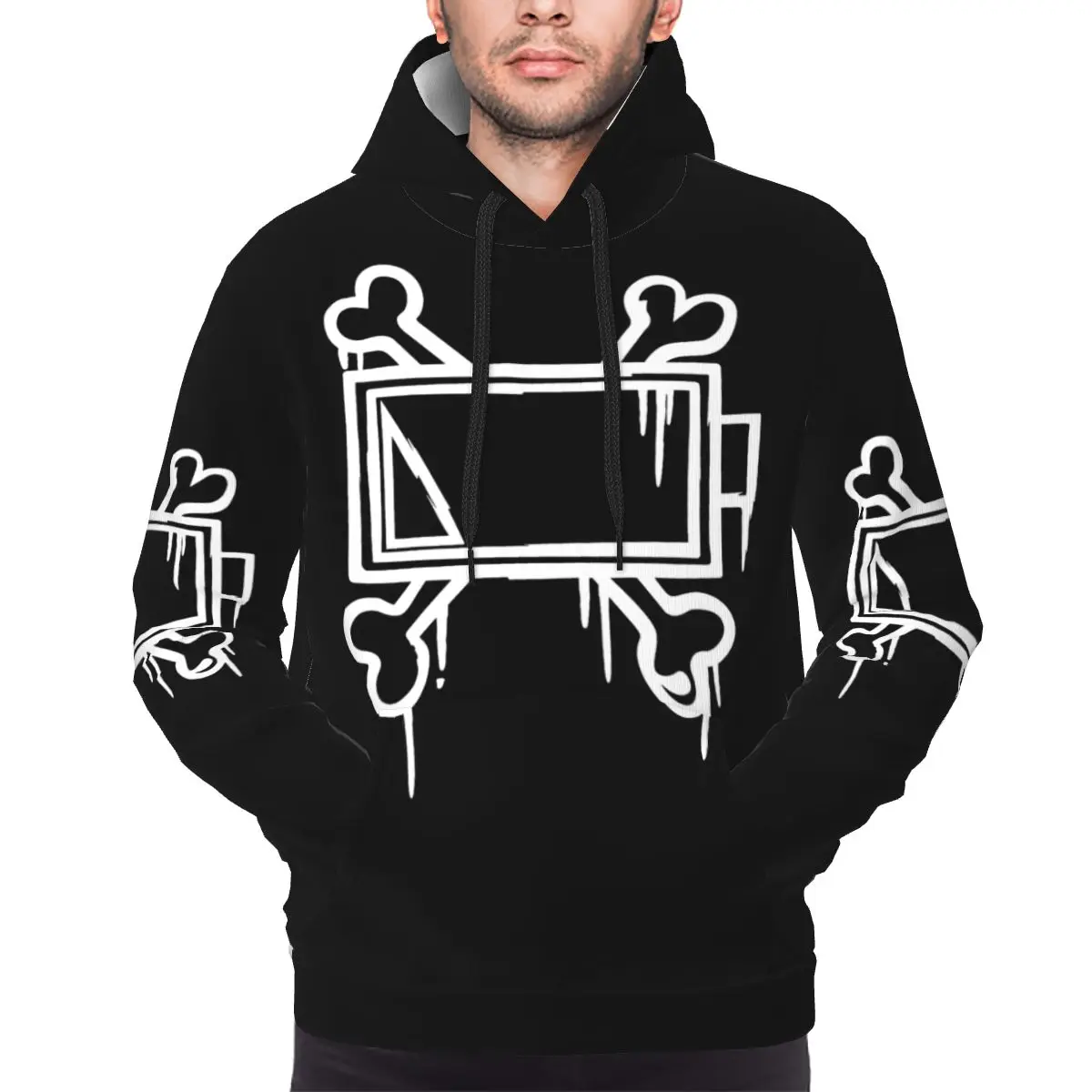 Uzi Doorman Bone Batttery Hoodie Murder Drones Pullover Long Sleeve Sweatshirts Drawstring Hooded Shirt with Kanga Pocket