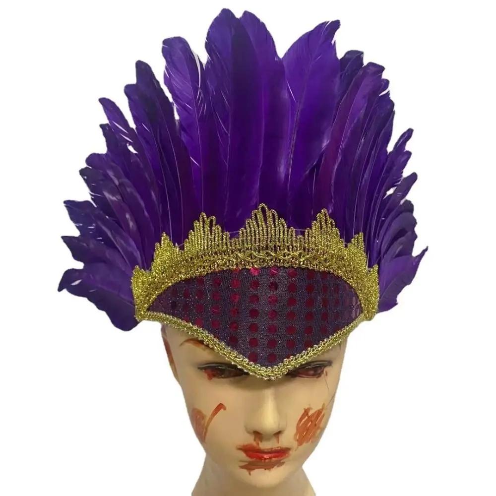 Fashion Adjustable Feather Headdress Hair Band Colorful Chief Headdress Retro Vintage Carnival Costume Headwear Halloween