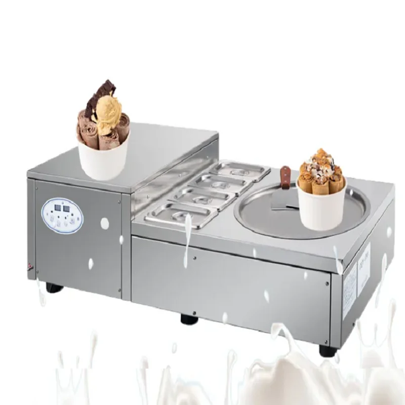 

Commercial Ice Cream Roll 1800W Thai Fried Ice Cream Roll Machine Fried Roll Ice Cream Machine With 2 Pot 5 Small Bowls