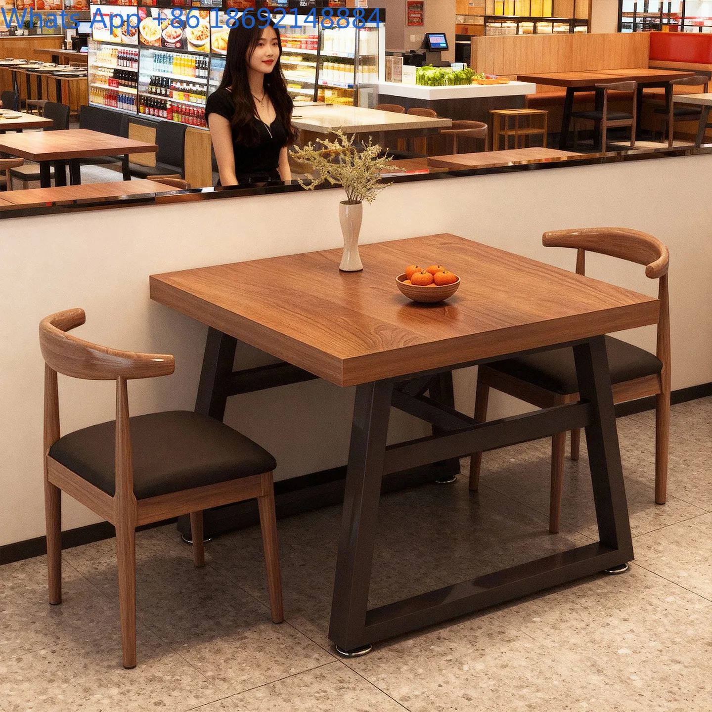 Square Dining Table with 2 Chairs Modern Style Small Restaurant Table for Home or Commercial Use