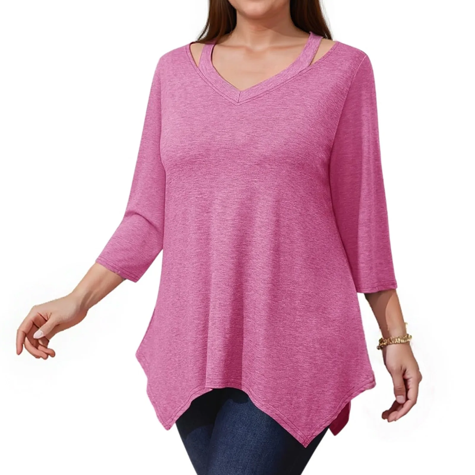 

Womens Tops Autumn Plus Size New V-Neck Irregular T Shirt Solid Color Splicing Loose Large Size Comfortable Long Sleeves Tops