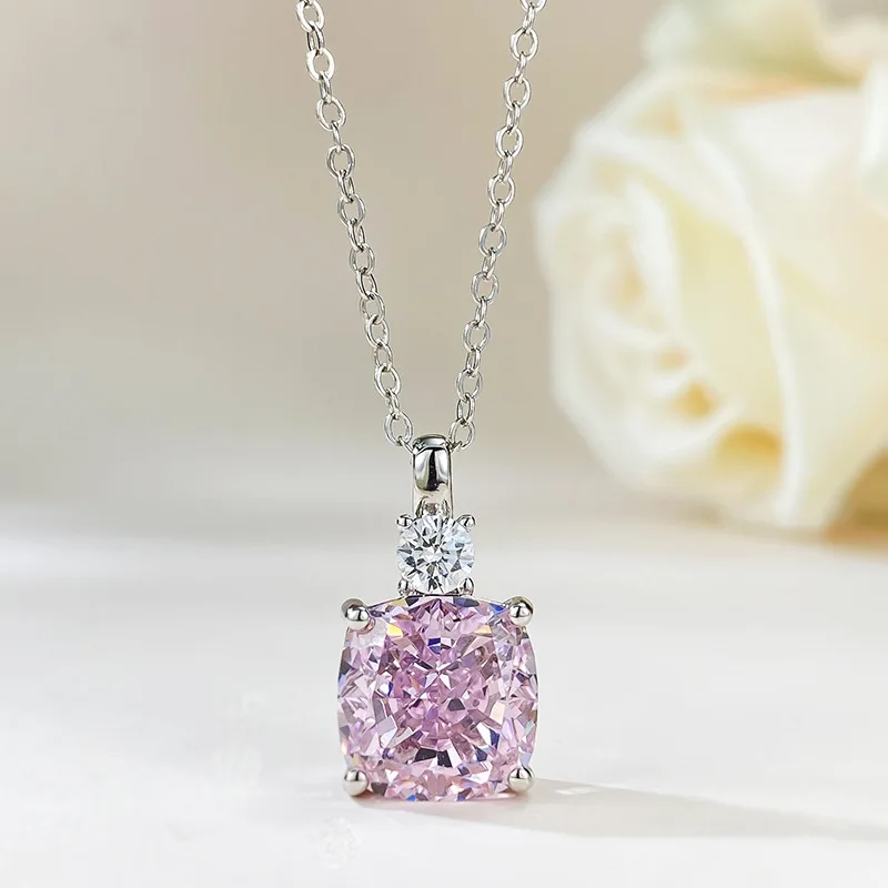 

Apaison 10*10 mm Pink High Carbon Diamond Woman Necklaces Pendants Jewelry Anniversary Gift