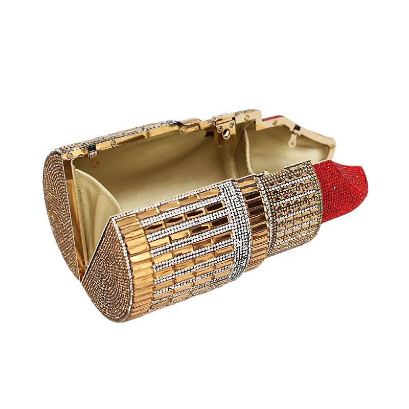 Chaliwini Lipstick Shaped Crystal Evening Clutch Bags Women Luxury Boutique Silver Purses And Handbags Designer Wedding party