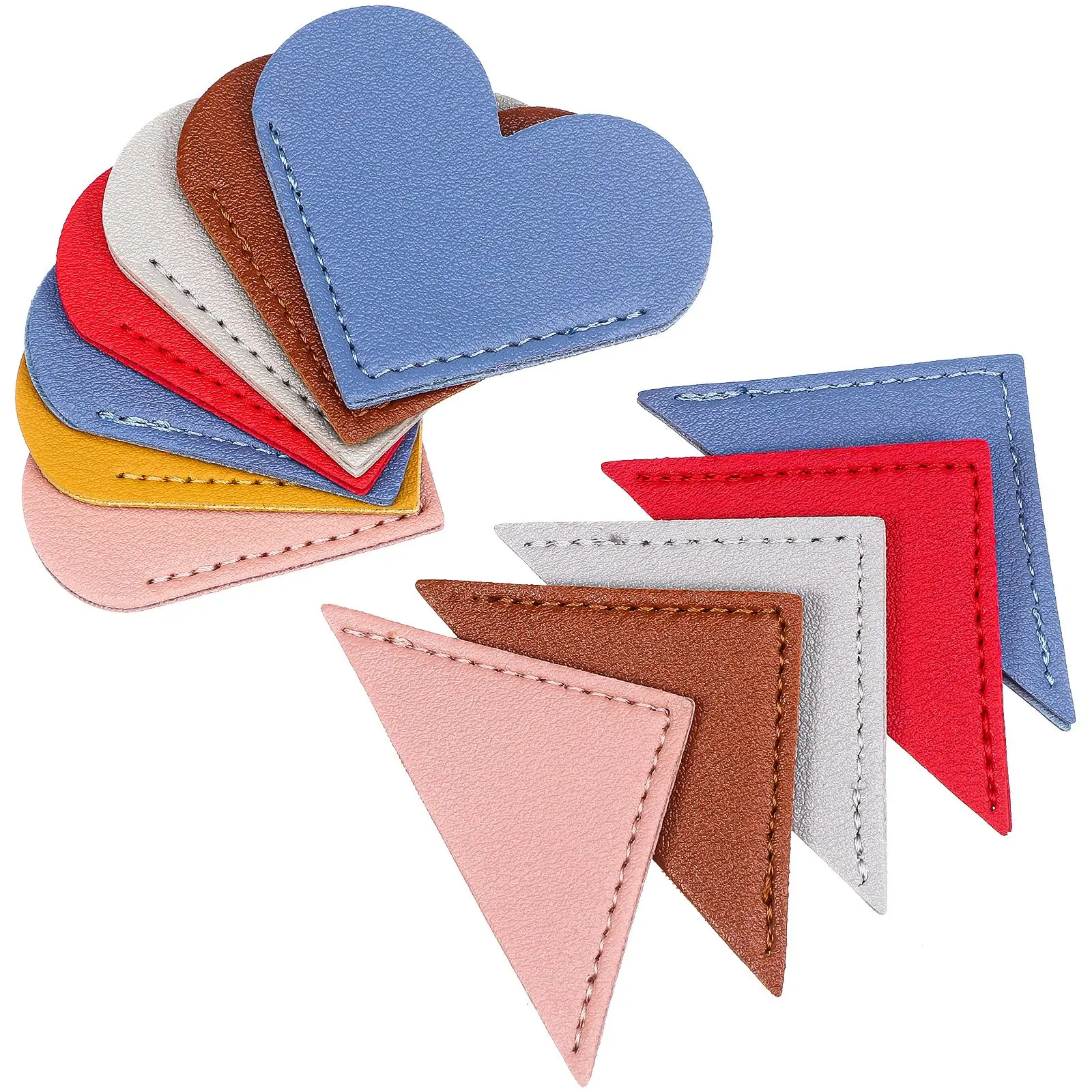 12pcs Heart Shape Bookmarks PU Corner Pages Marker Novelty Triangle Bookmarks Clips School Stationery Supplies