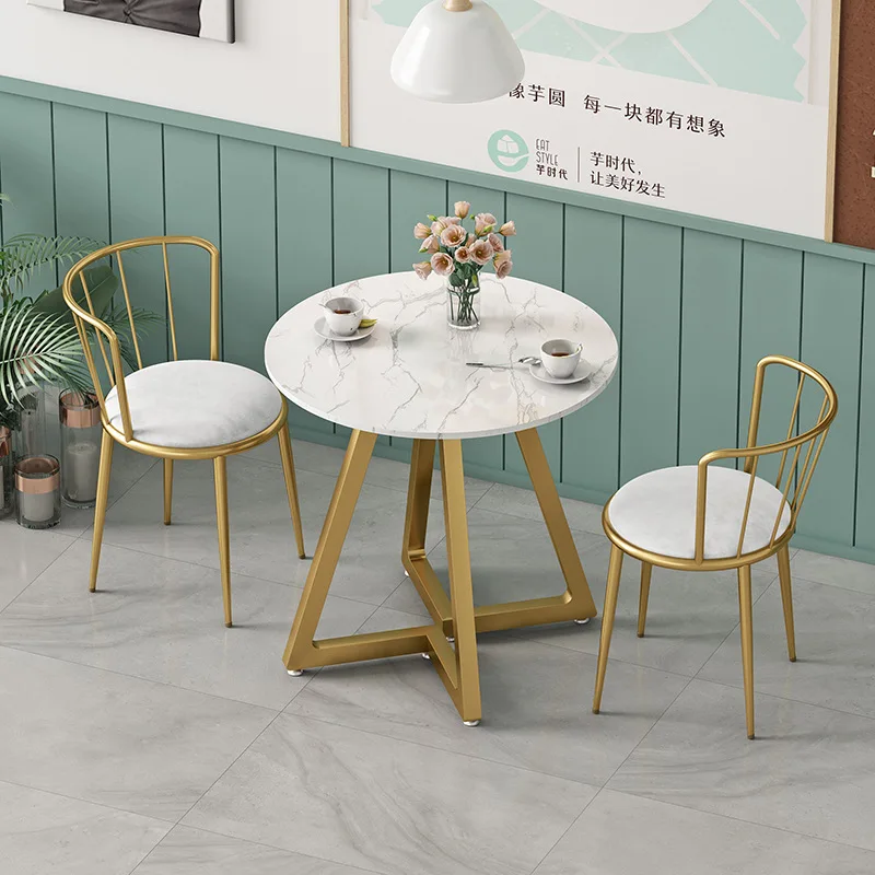 

Nordic Leisure Small Round Table Reception Negotiation Table And Chair Combination Cafe Milk Tea Shop Leisure Bar Marble Dining