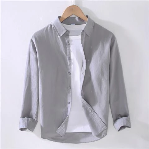 High-End Men's Long Sleeve Linen Shirt Thin Cotton Linen Material Summer No Ironing Treatment Loose Fit Youth Fashion Outerwear