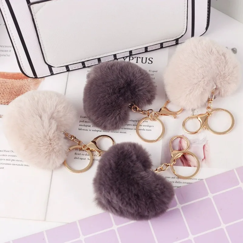 Love Heart-shaped 8cm Plush Keychain Rainbow Plush Ball Keychain Car Bag Pendant Car Pendant Couple Key Clothing Accessories