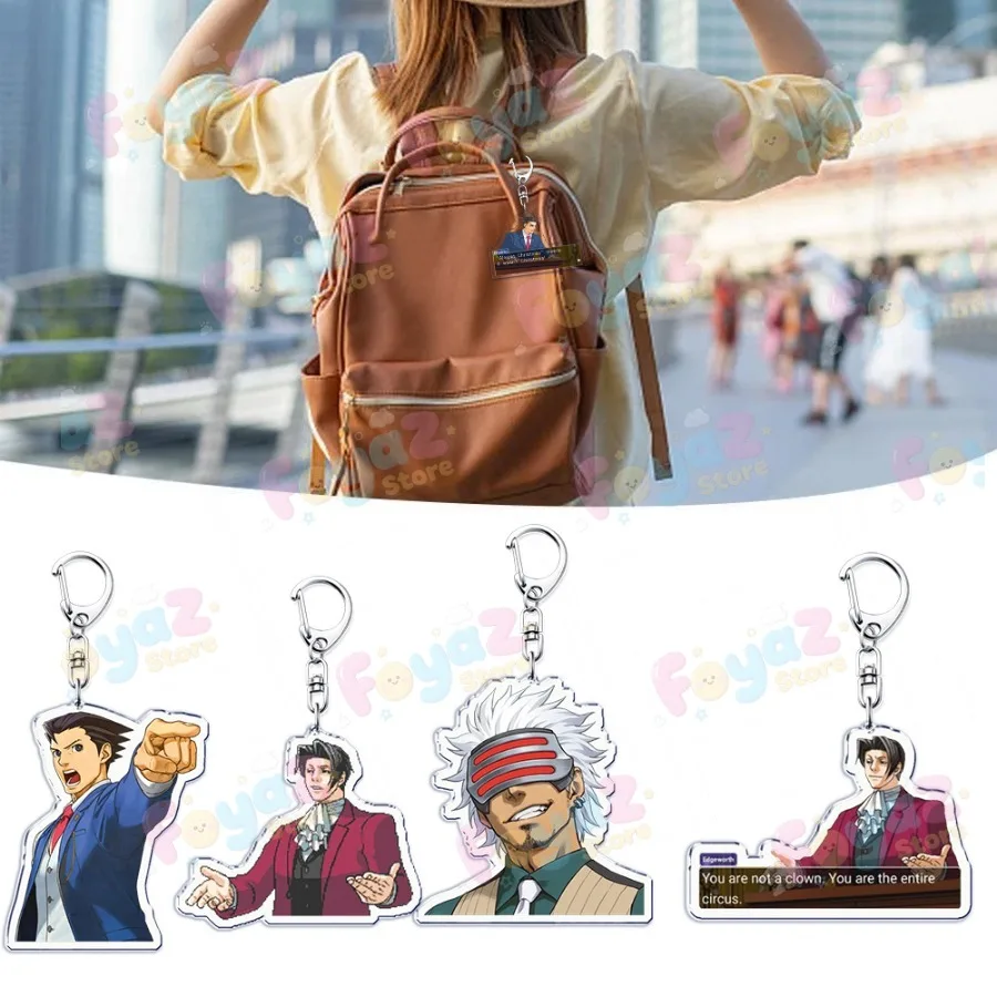 Classic Anime Keychain Accessories Bag Charms Phoenix Wright Miles Edgeworth Objection Keyrings Jewelry  Womens Freinds Gift