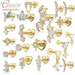 CANNER 1PC New S925 Sterling Silver Heart Shaped Zircon Cartilage Piercing Flat Stud Earring for Women Tragus Helix Jewelry