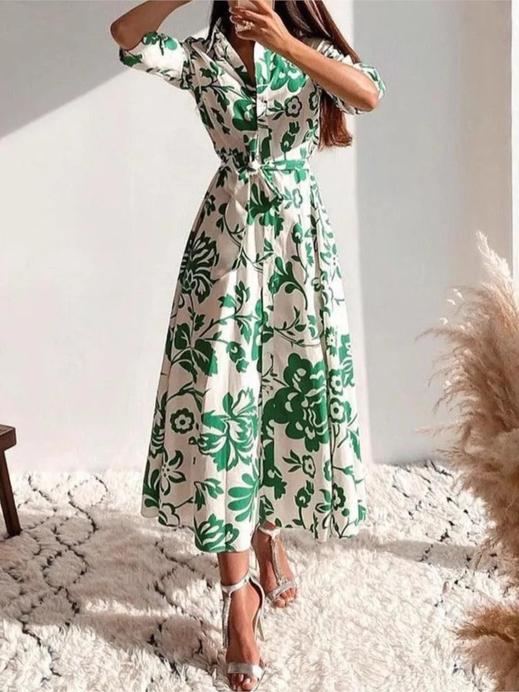 Mode Elegante Casual Kleider Neue Herbst frauen Gedruckt Taille-umarmt Lange ärmeln Hemd Kleid Dame Büro Urlaub kleid Robe