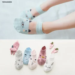 5 Pairs/lot 1 To 7 Yrs Spring Summer Thin Girls Sock Kids Cotton Mesh Boat Sock Lovely Animal Breathable Toddler Boys Ankle Sock